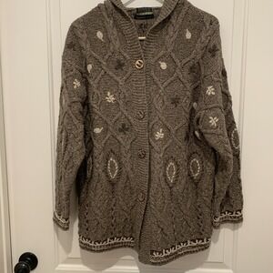Sigrid Olsen Sport Knitted By Hand Hooded Cardigan Granola Med Browns Gorpcore